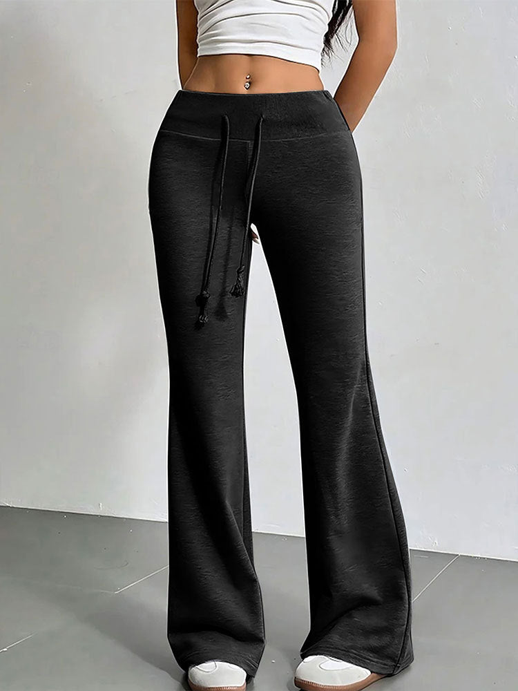 Black Solid Flared Drawstring Sweatpants