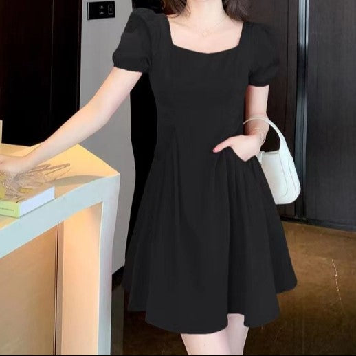 Black Square Neck A-Line Mini Dress