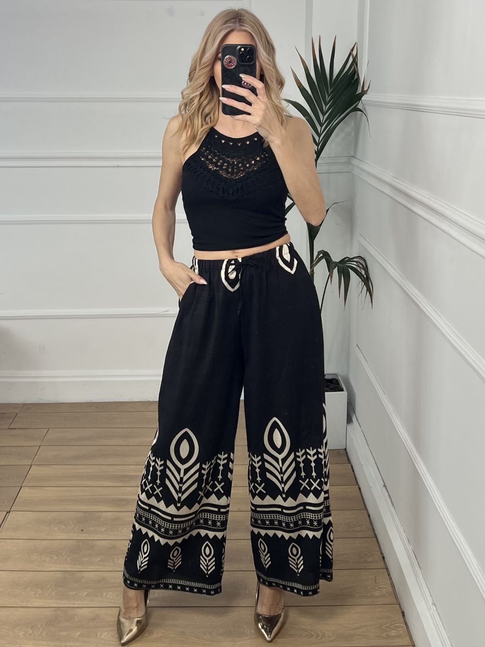 Black Placement Printed Pants