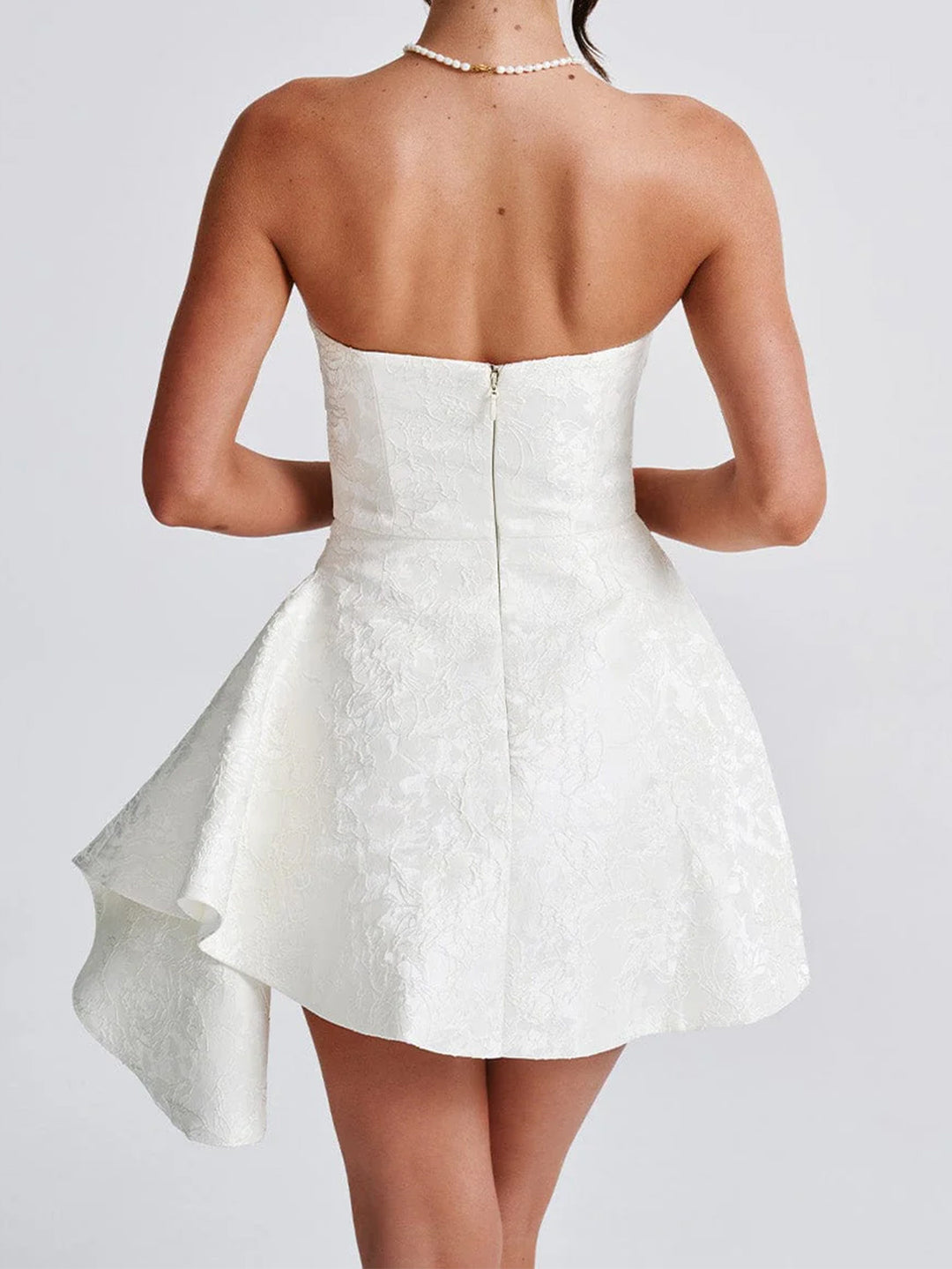 White Self Designed Tube Mini Dress