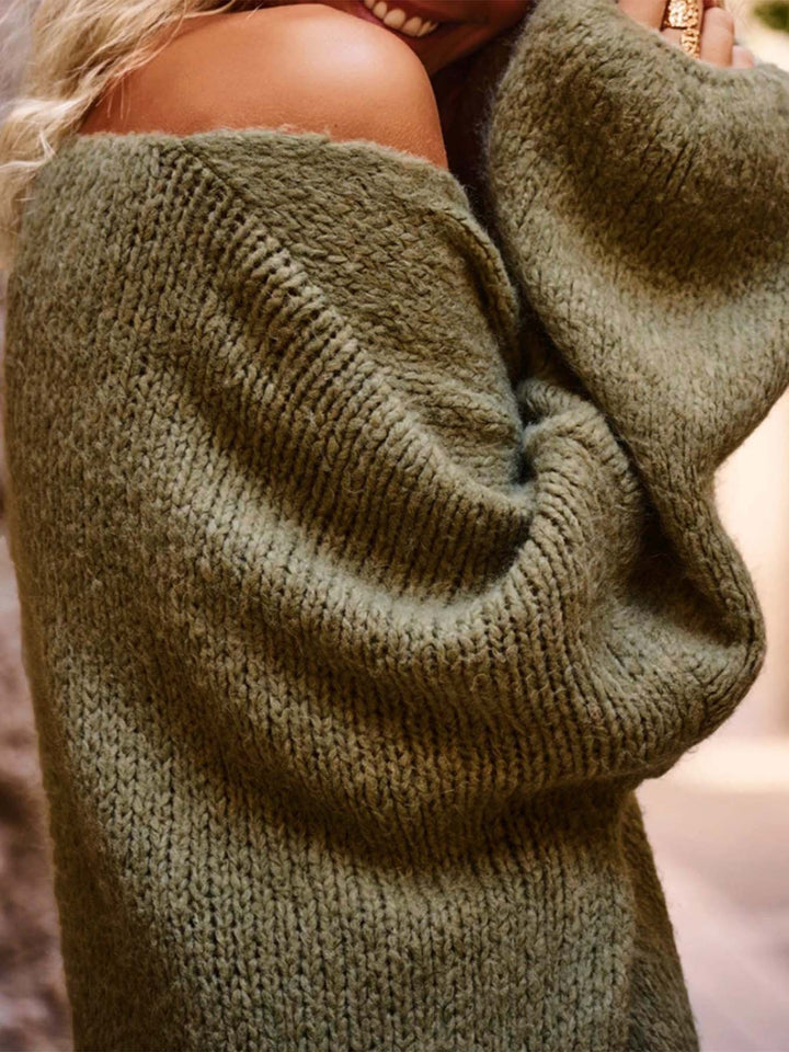 Olive Full Sleeves V Neck Printed Sweater