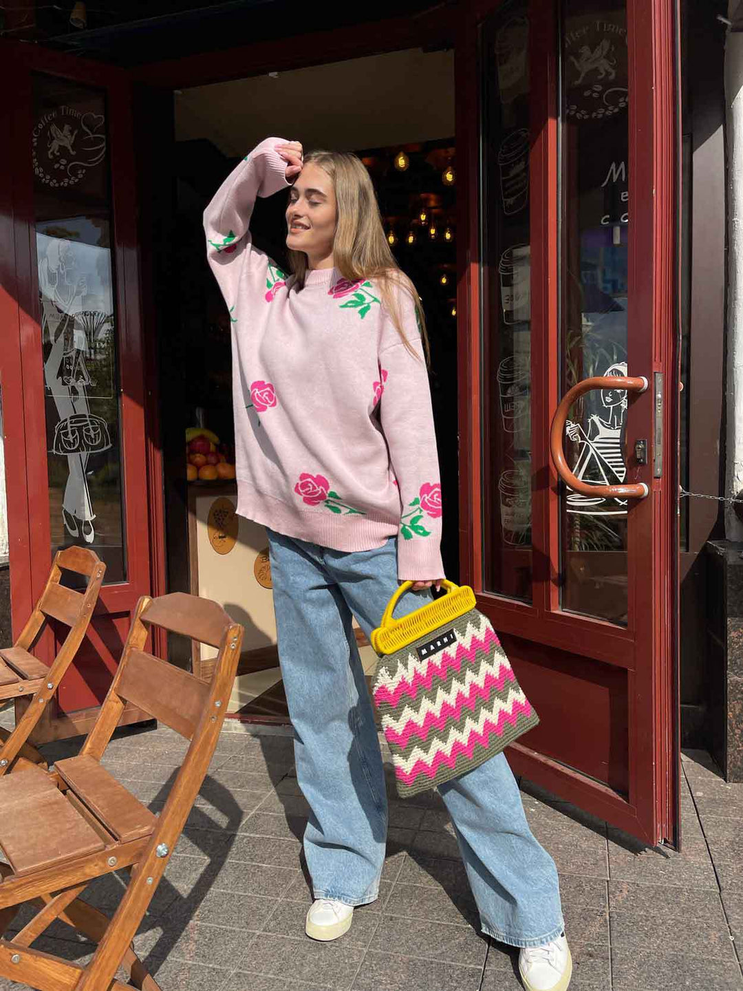 Pink Bold Floral Printed Sweater