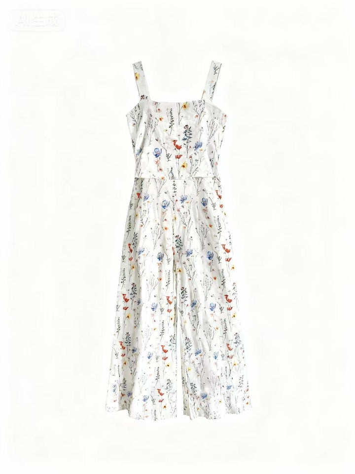 Cream Shoulder Strap Printed Jumpsuits