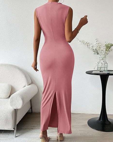 Pink Asymmetric Neck Side Ruched Bodycon Dress