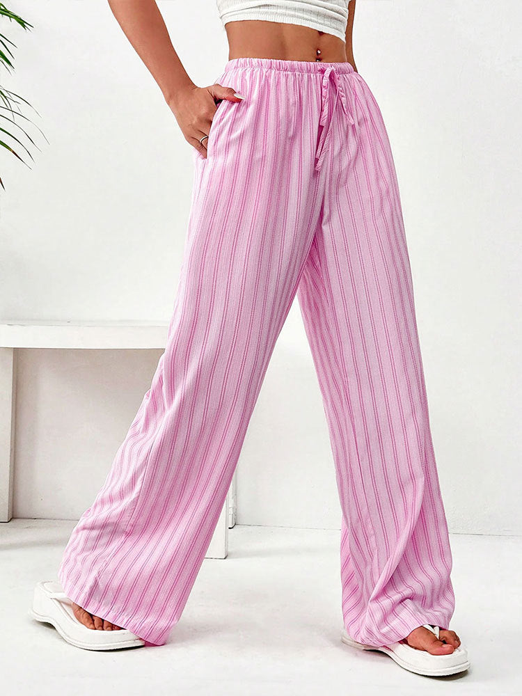 Pink Striped Wide Leg Drawstring Pant