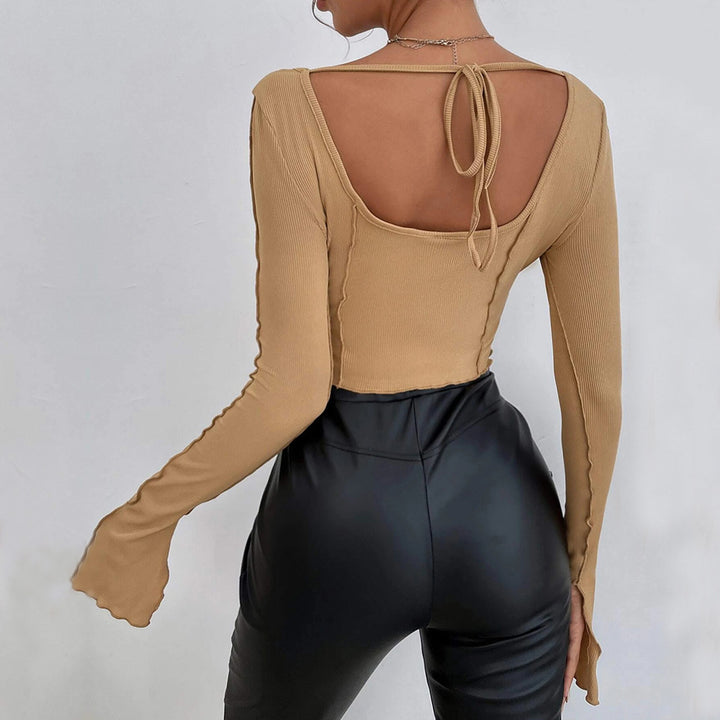 Khaki Bell Sleeve Edgy Seam Top