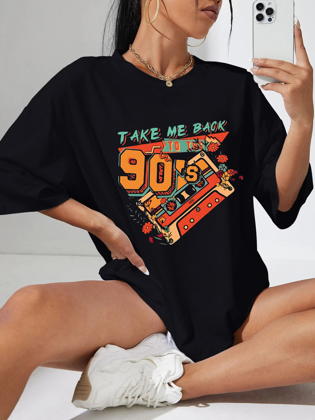 Black Chest Print Graphic Tshirt