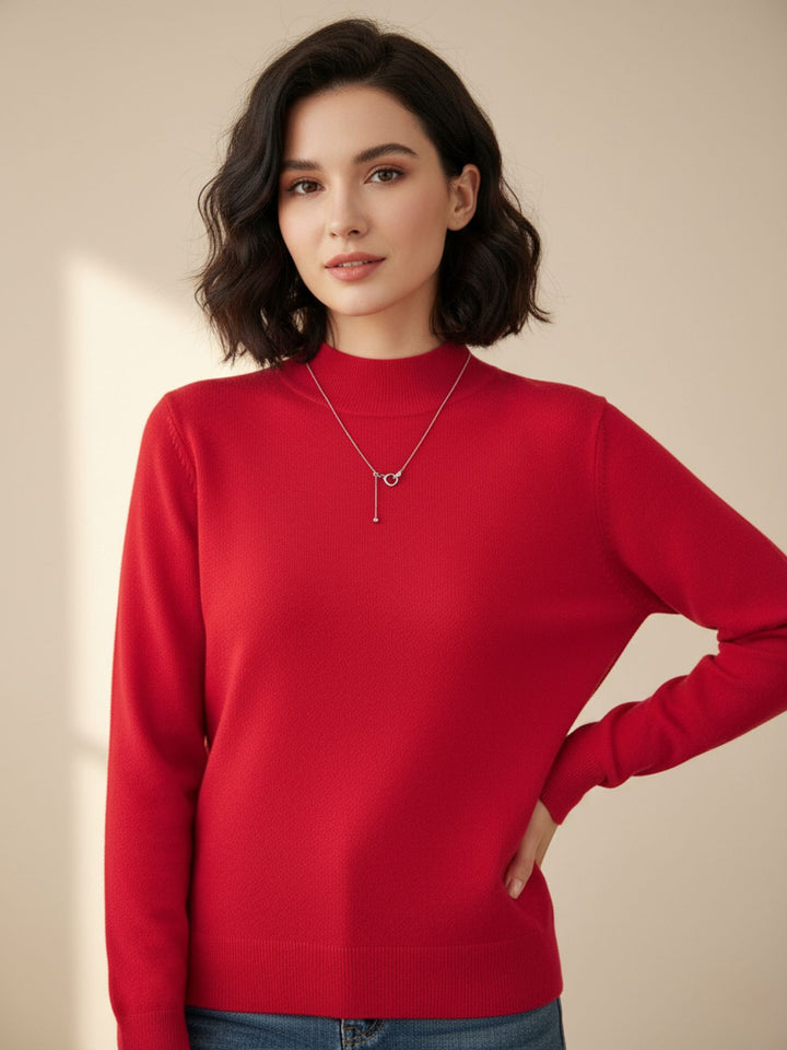 Red Full Sleeve Mock Neck Sweater