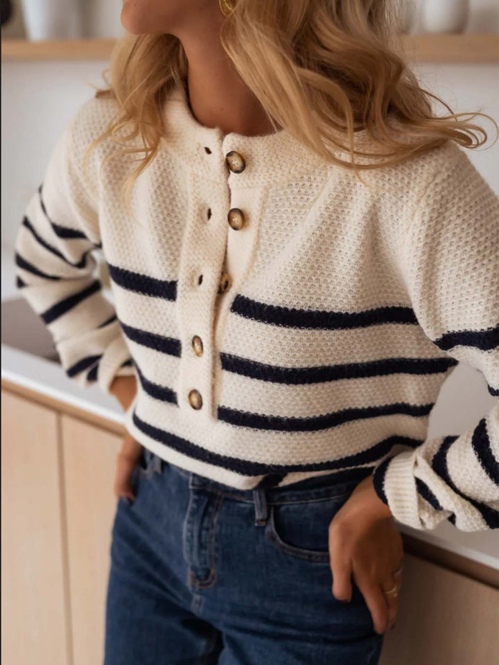 Cream Full Sleeves Striped Cardigan