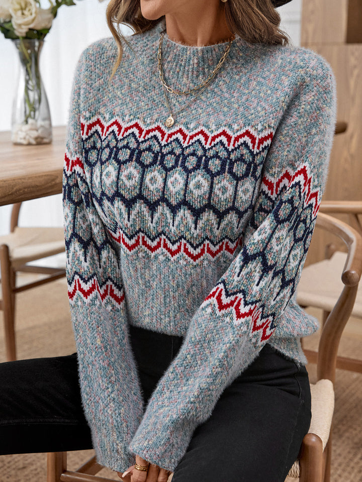Blue Full Sleeves Printed Sweaters