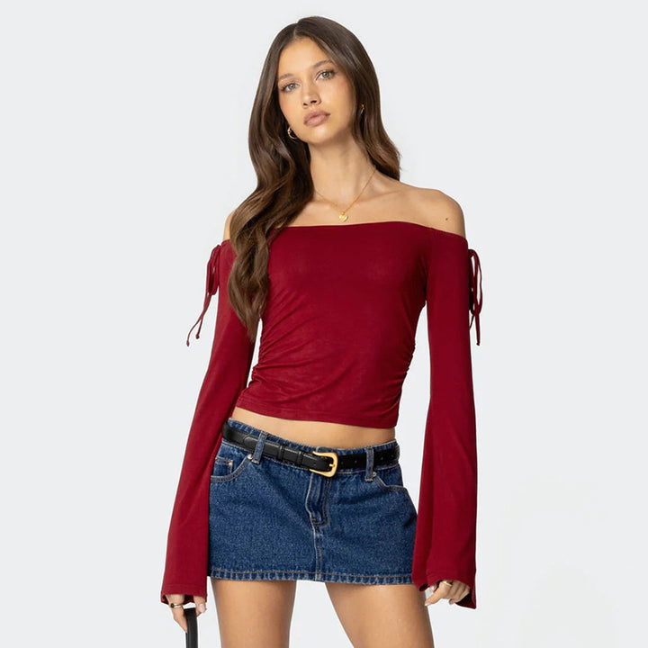 Red Off Shoulder Crop Top