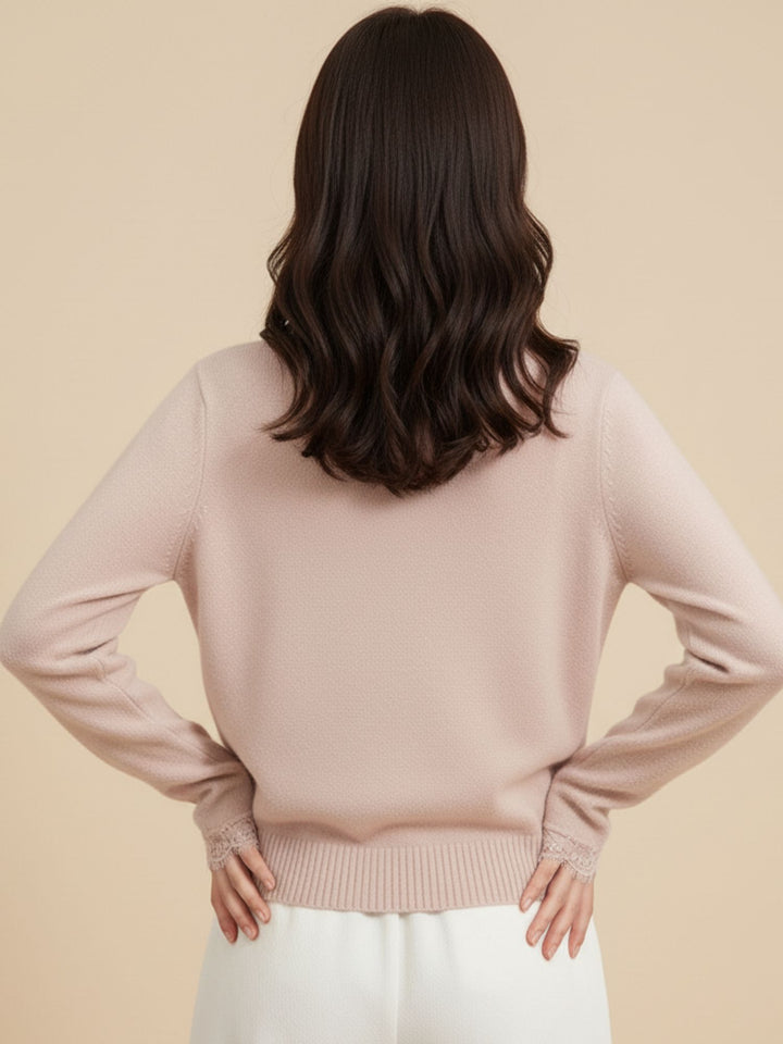 Nude Full Sleeve Lace Hem Buttoned Top