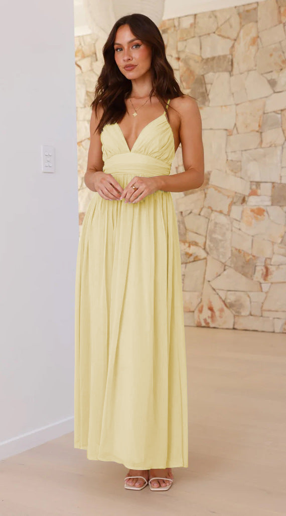 Yellow Plunge Neck Flowy Maxi