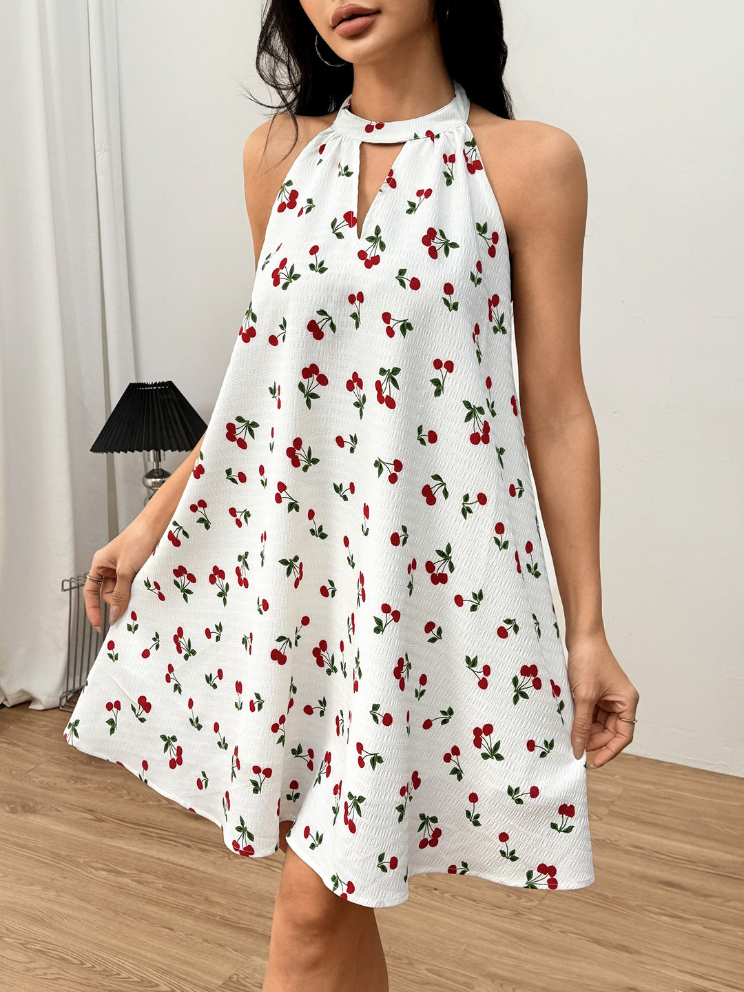 White Halter Neck Front Cut-Out Backless Dress