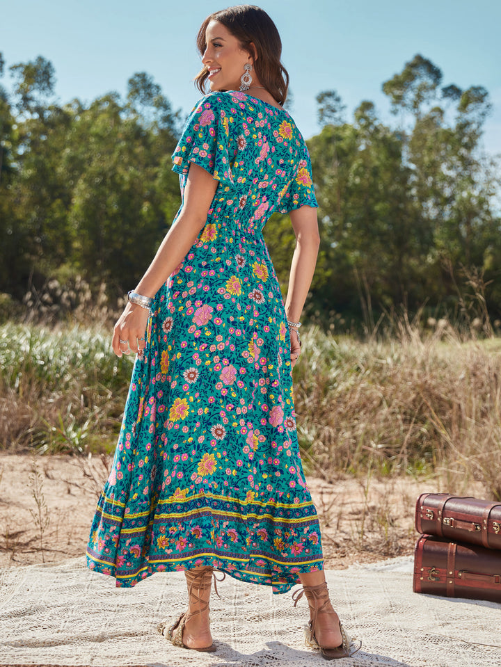Blue Floral Print Maxi Dress