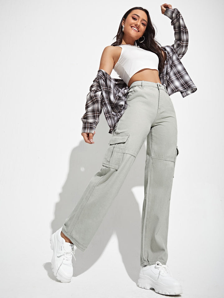 Grey Cargo Pocket Detailed Jeans