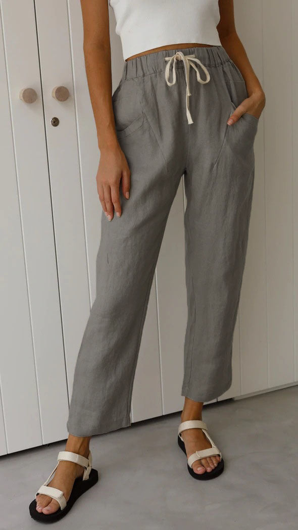 Grey Waist Tie Up Narrow Leg Trouser