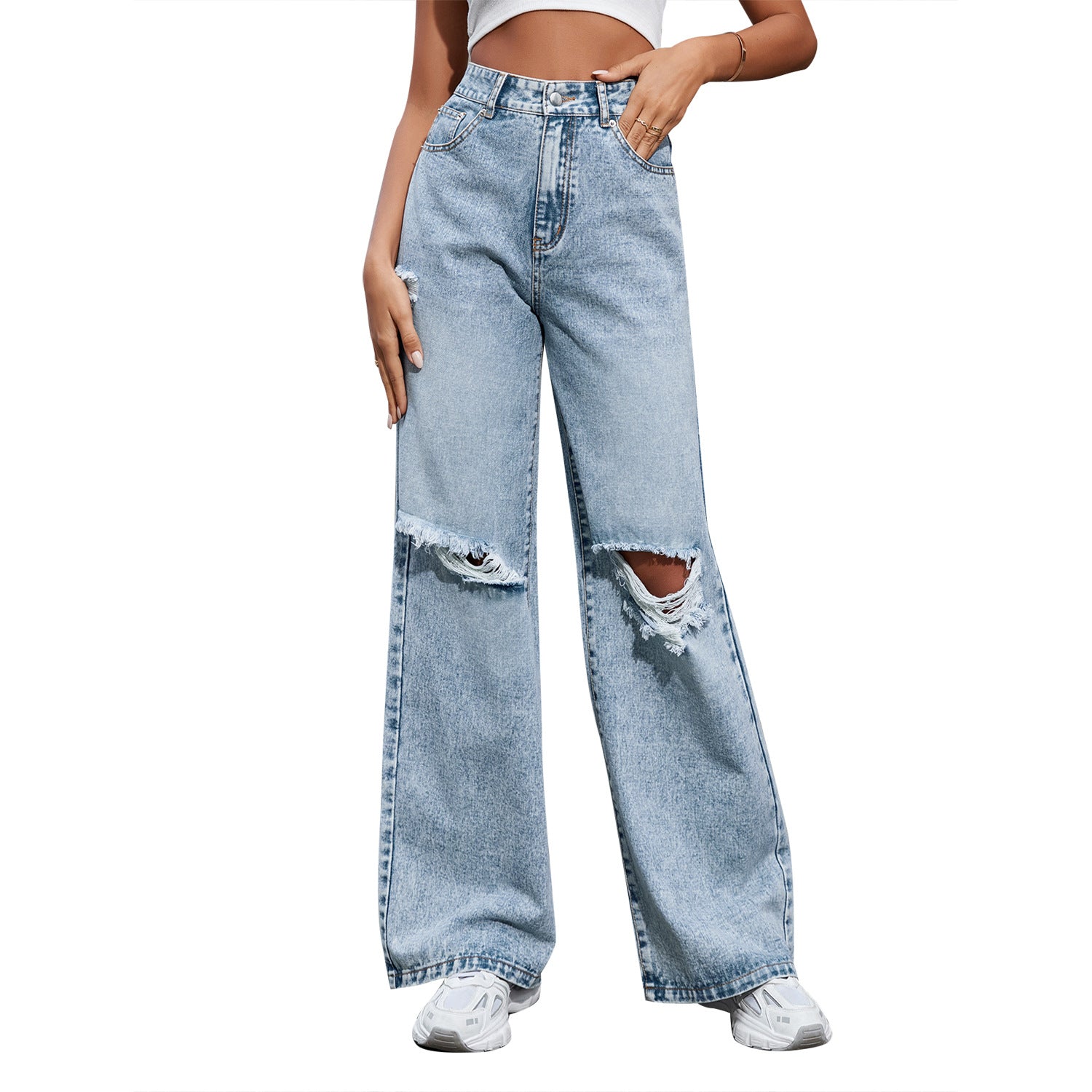 Light Blue Distressed Washed Denim