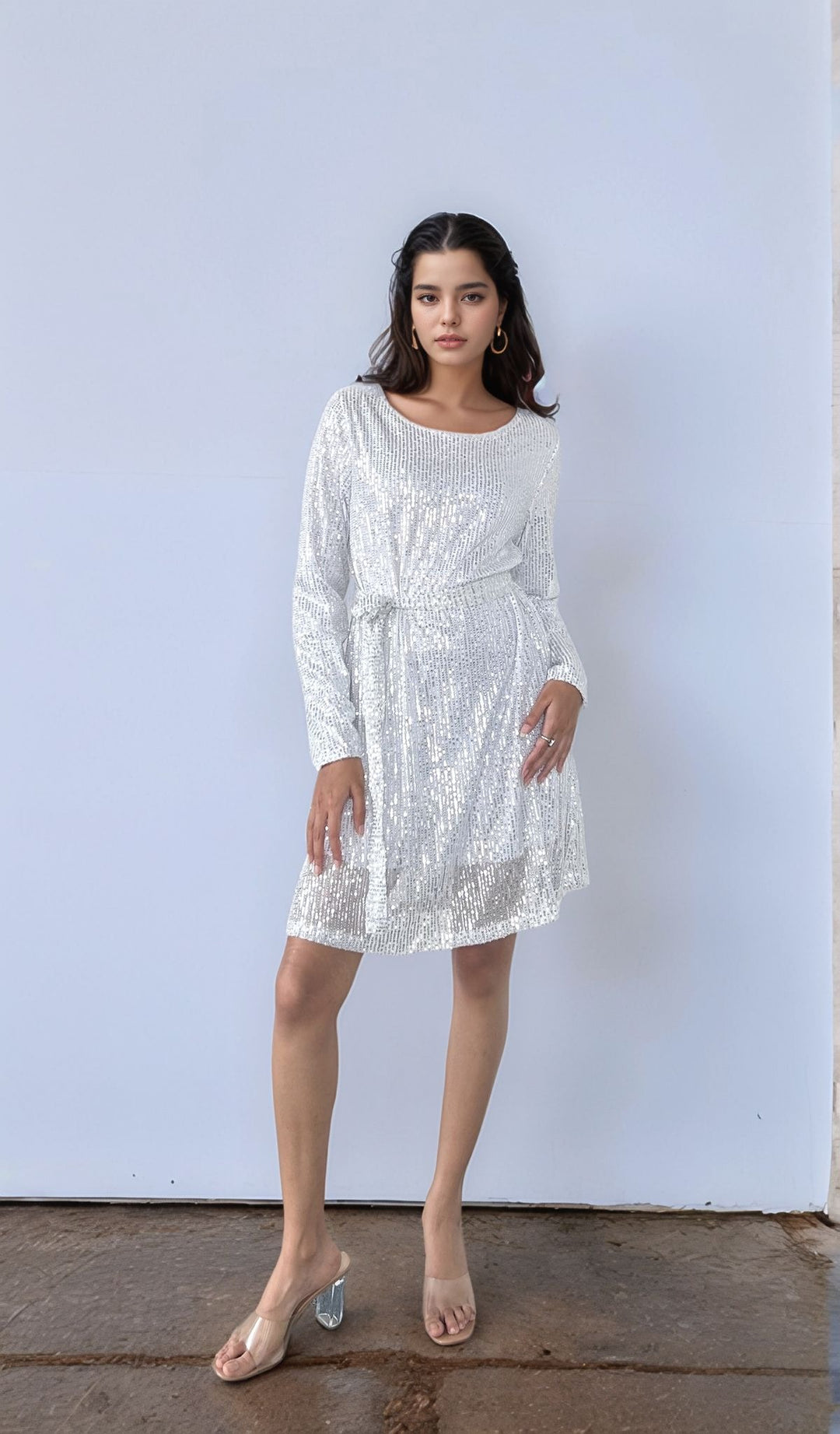 Silver Sequined Mini Dress