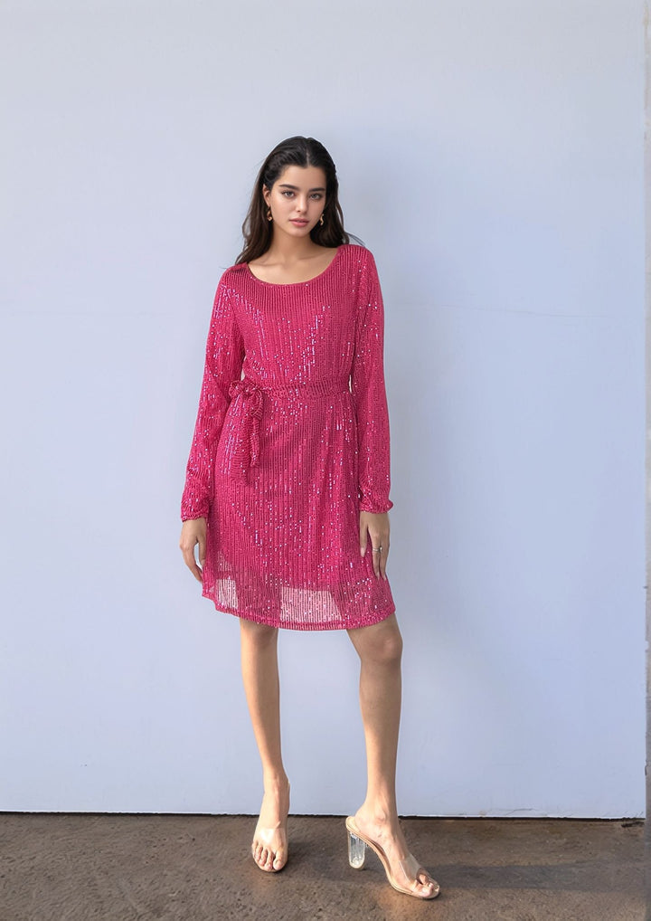 Pink Sequined Mini Dress