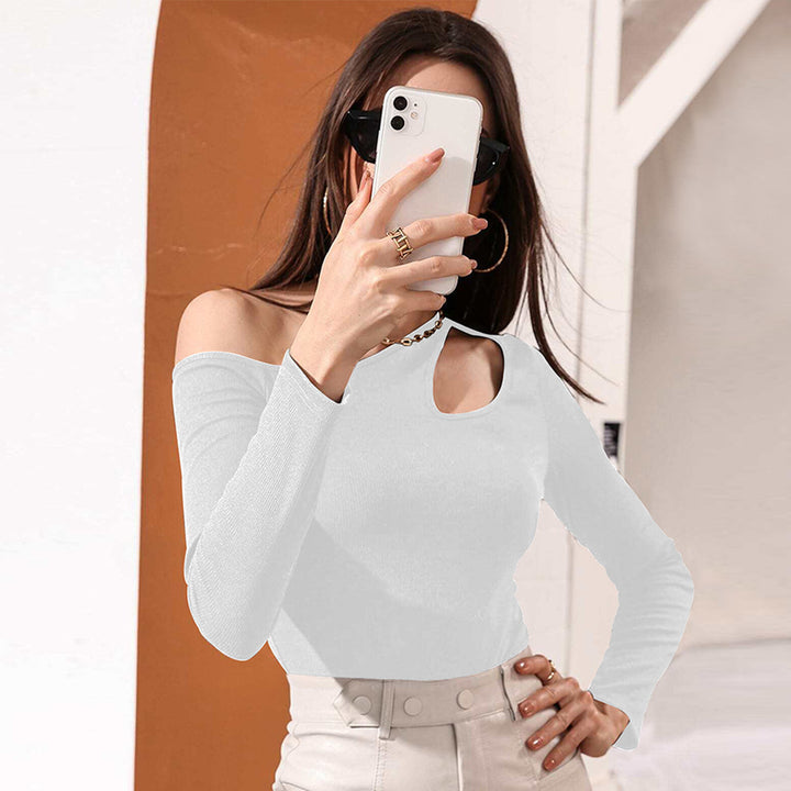 White Off-Shoulder Cut Out Sleeve Top