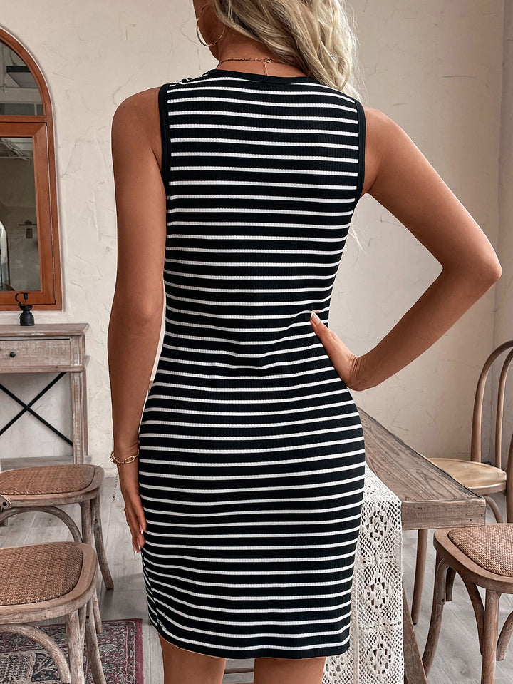 Grey Striped Sleeveless Dress