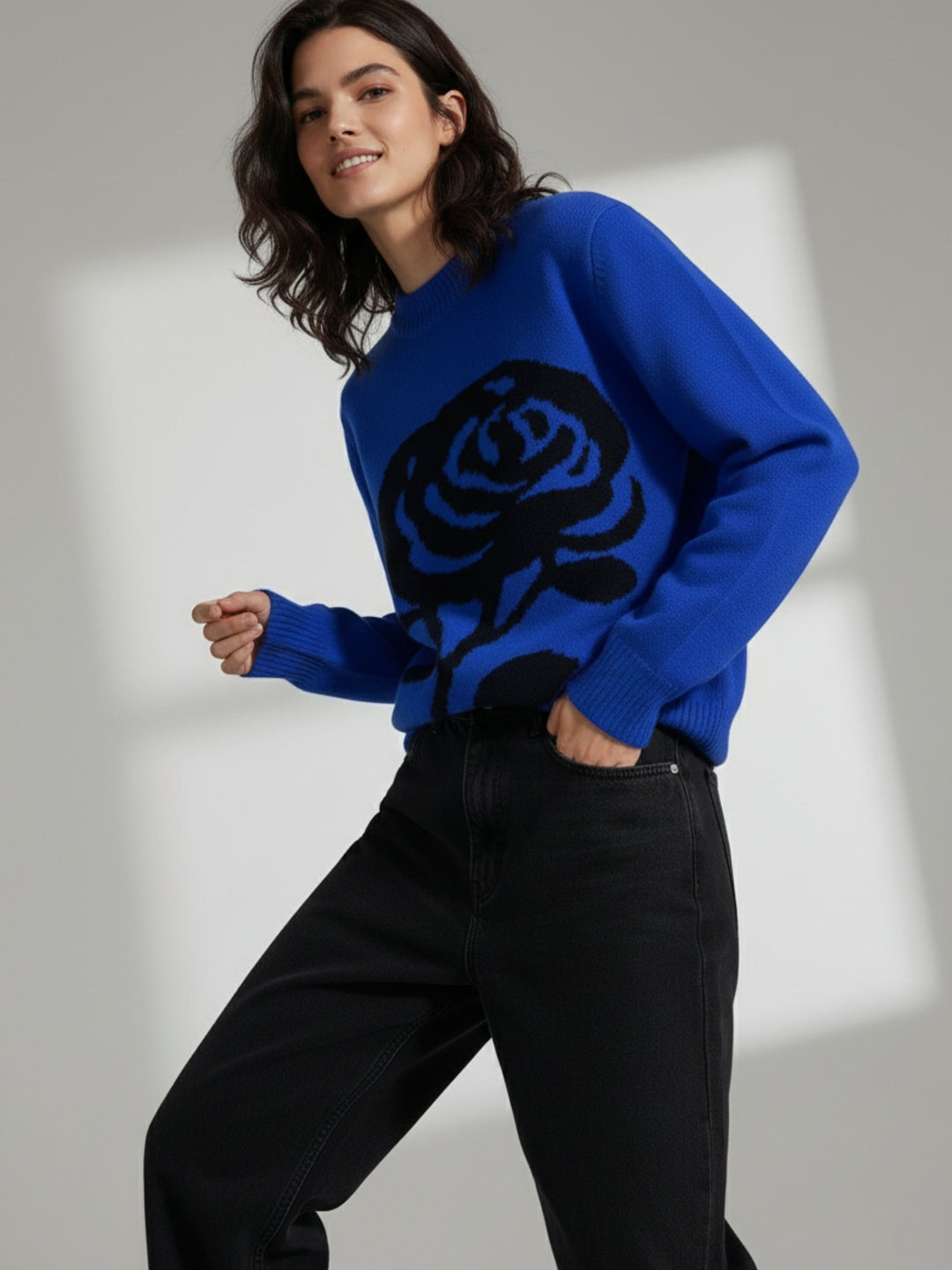 Blue Full Sleeve Printed Sweater