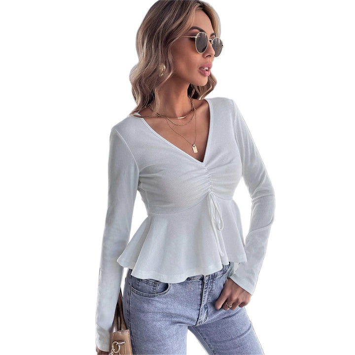 White Full Sleeve Front Ruched Top