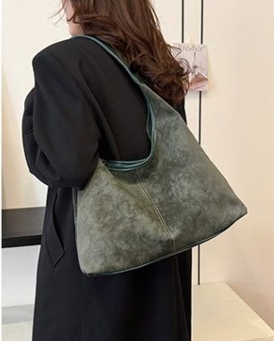 Olive Smooth Crescent Zip-Up Hobo