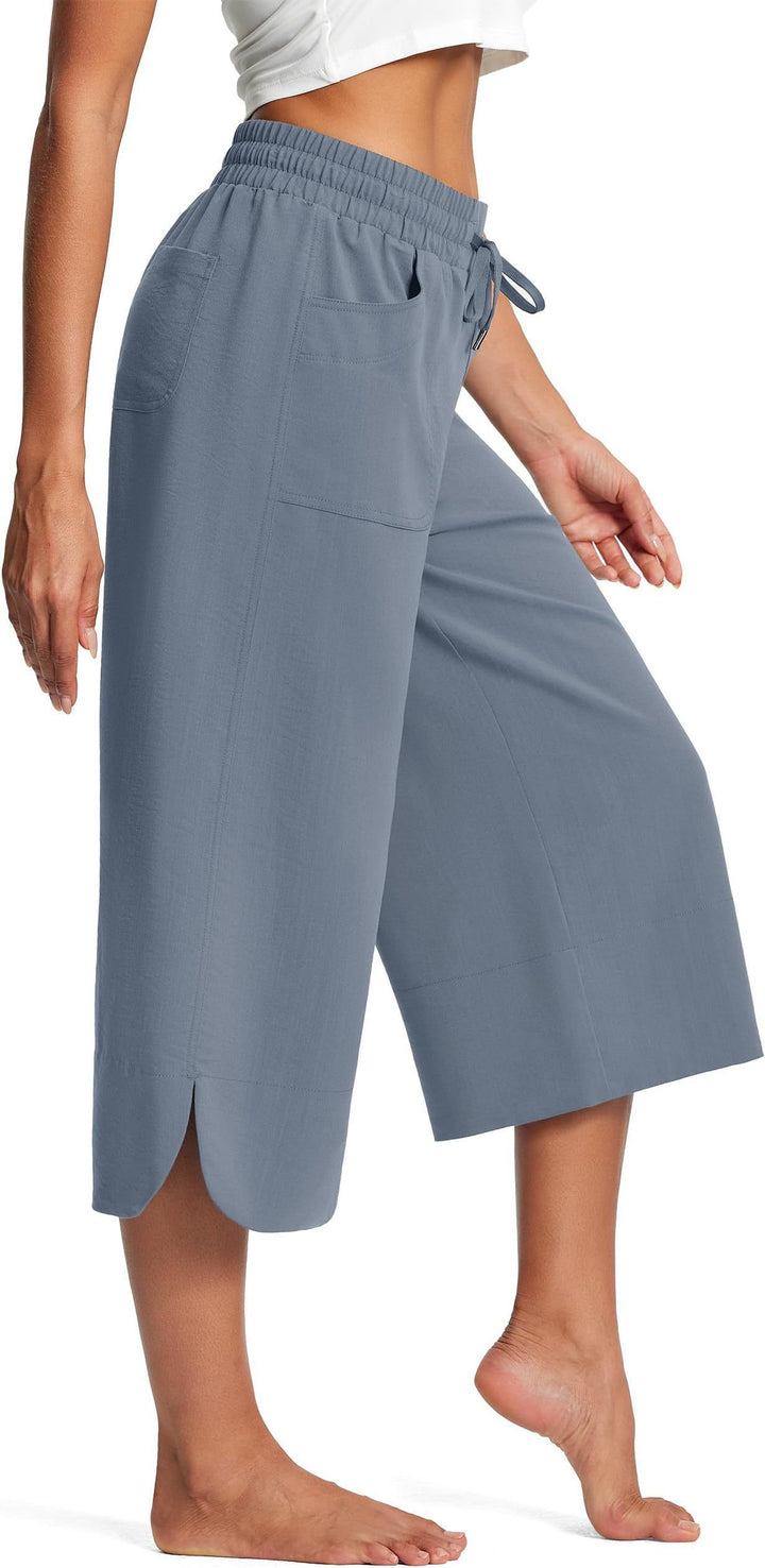 Blue Wide Leg Calf Length Trouser