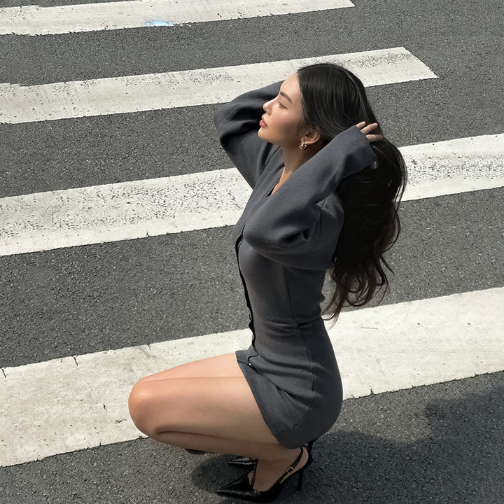 Grey Solid Mini Dress