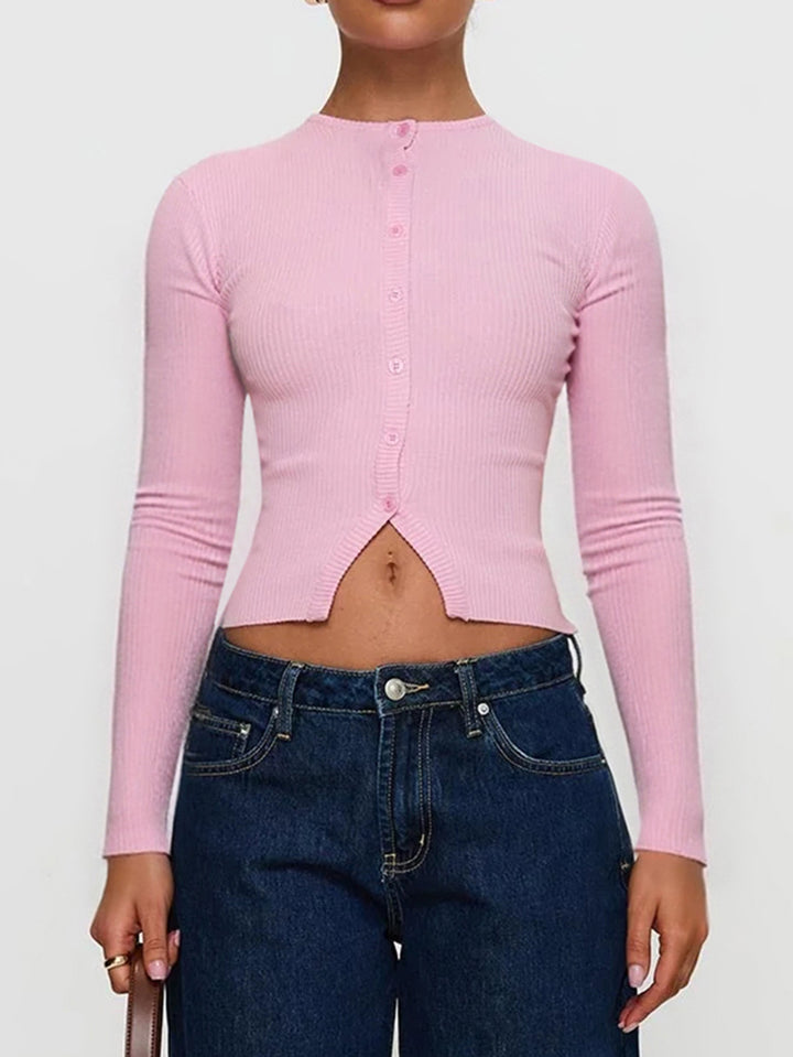 Pink Button Down Cardigan With V Notch