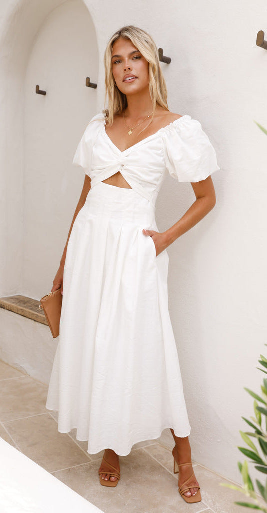 White Sweetheart Neckline Cut Out Dress