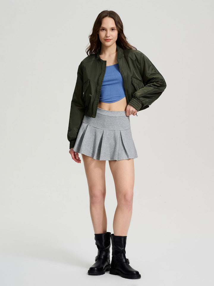 Blue Curved Hem Cropped Top