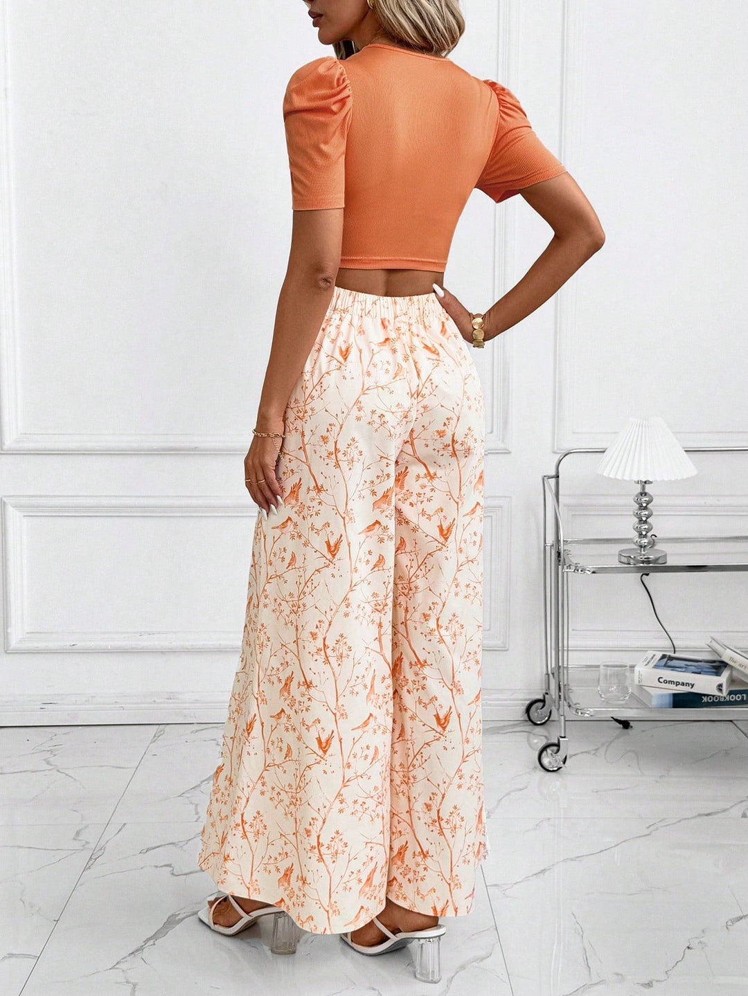 Orange Short Sleeve Fitted Top & Pant Set