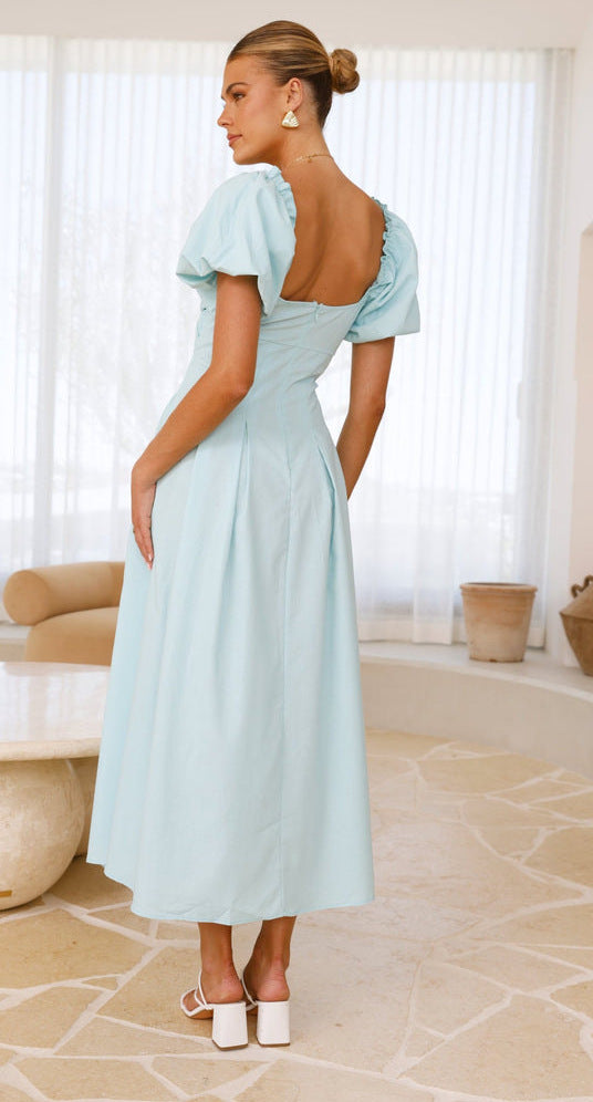Blue Sweetheart Neckline Cut Out Dress