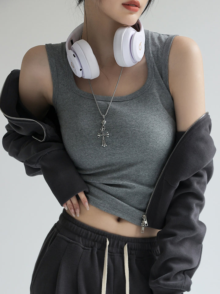 Grey Scoop Neck  Tank Top