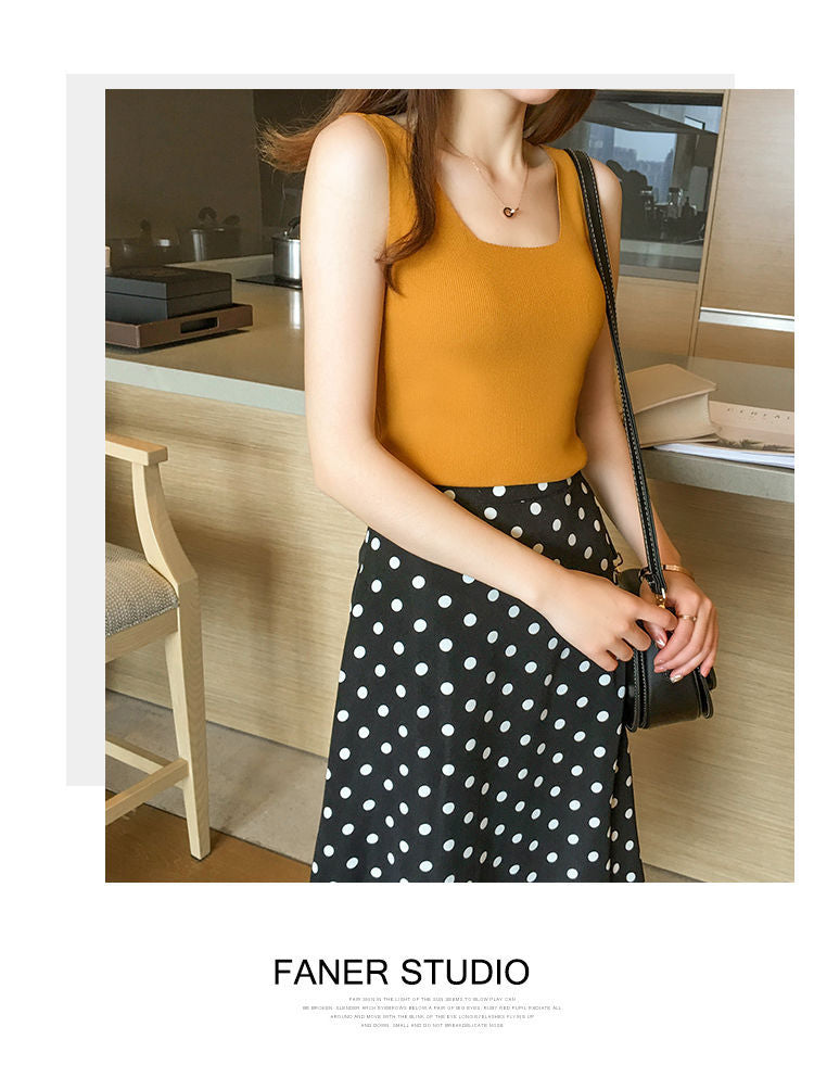 Mustard Shoulder Strap Basic Fitted  Top