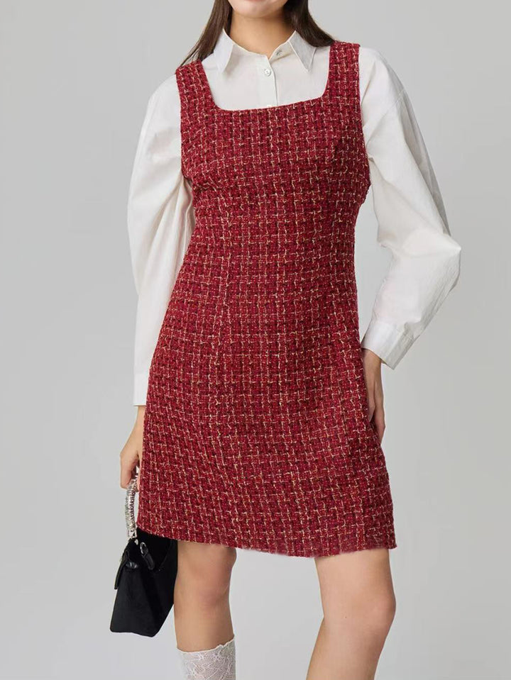 Red Shoulder Strap Patterned Dress