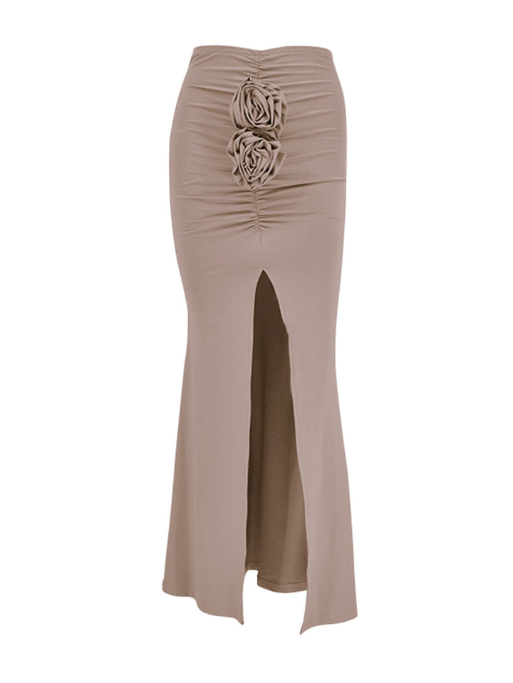 Off White Front Corsage Fitted Skirt
