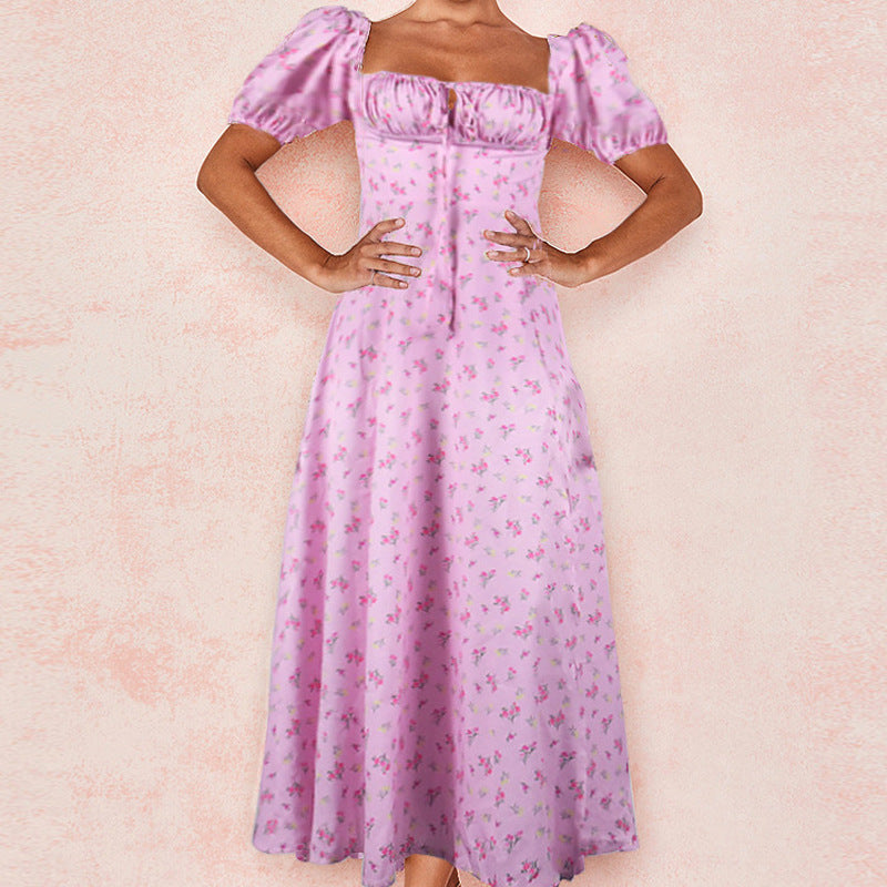 Pink Floral Ruched Midi Dress