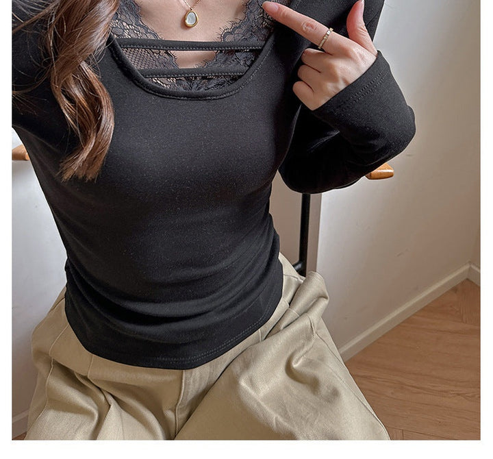 Black Full Sleeve Neck Detail Fitted Top