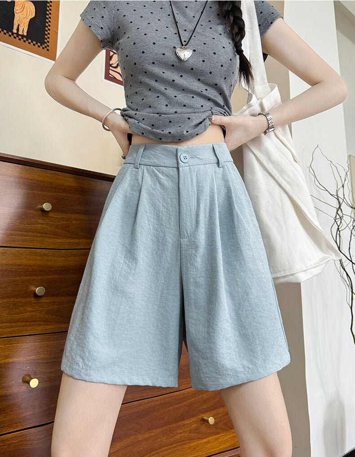 Blue Relaxed Fit Pleated Shorts