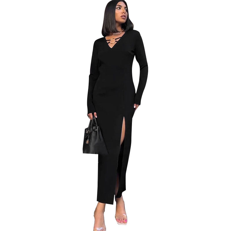Black V Neck Bodycon Dress