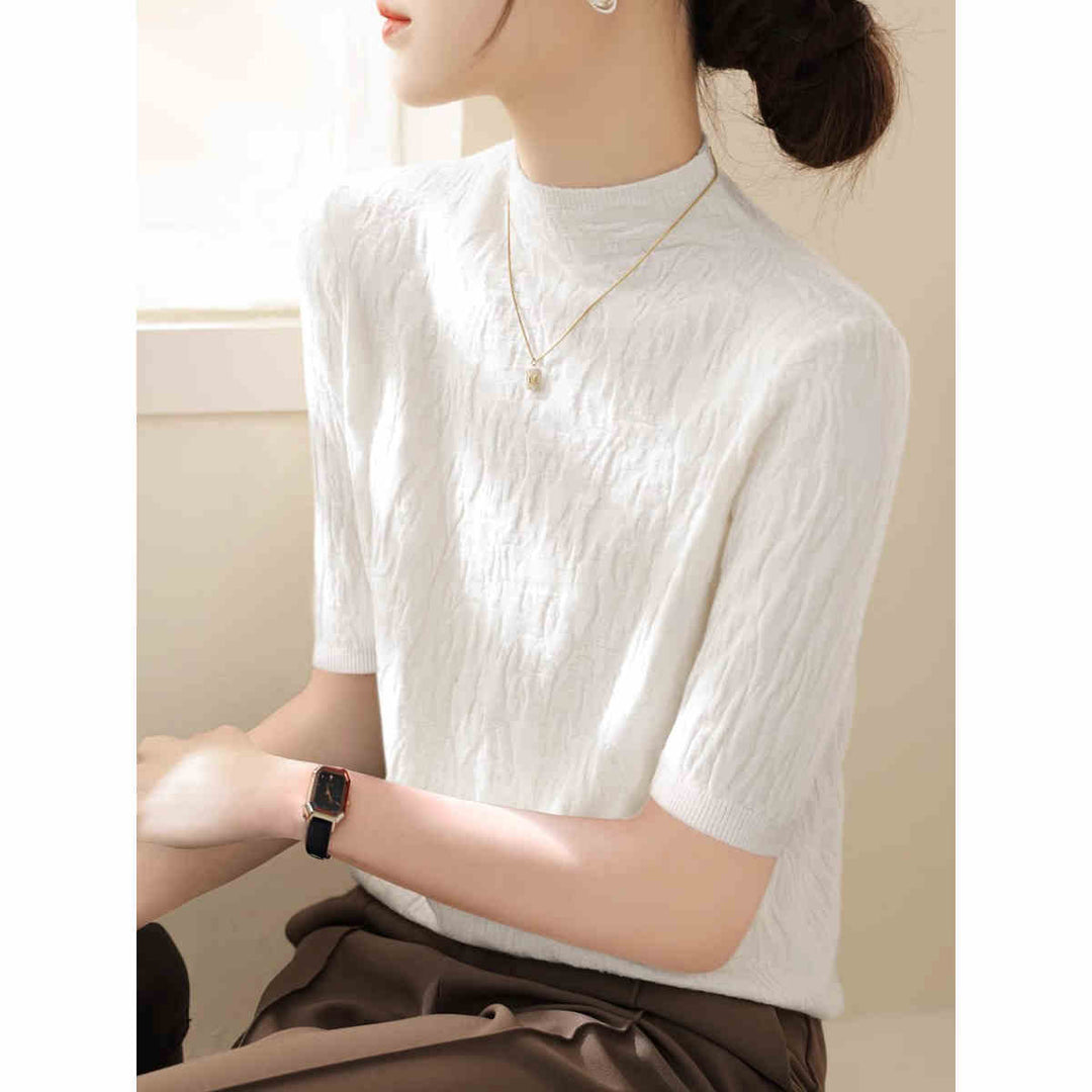 White High Neck Half Sleeves Top