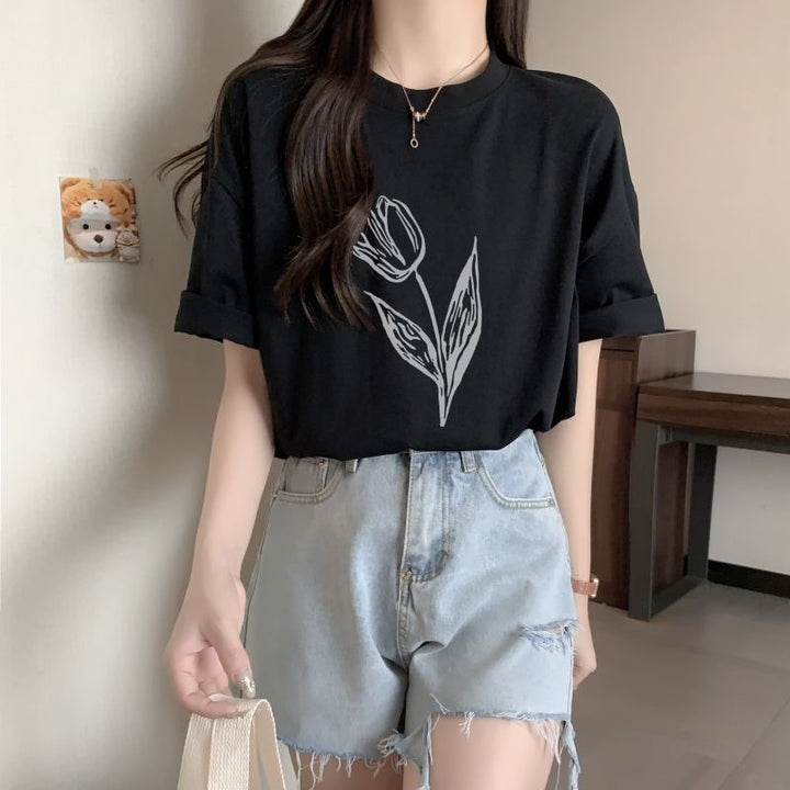 Black Chest Print Graphic Tshirt