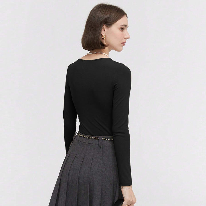 Black Slant Cut Out Neck Top