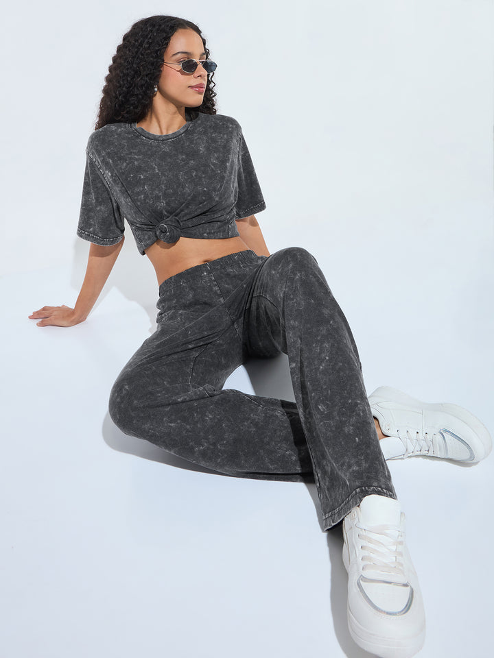 Grey Acid Wash T-Shirt And Straight Pant