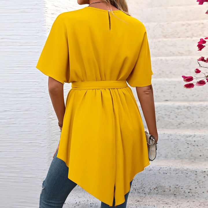 Yellow Waist Cinched Asymmetrical Hem Top