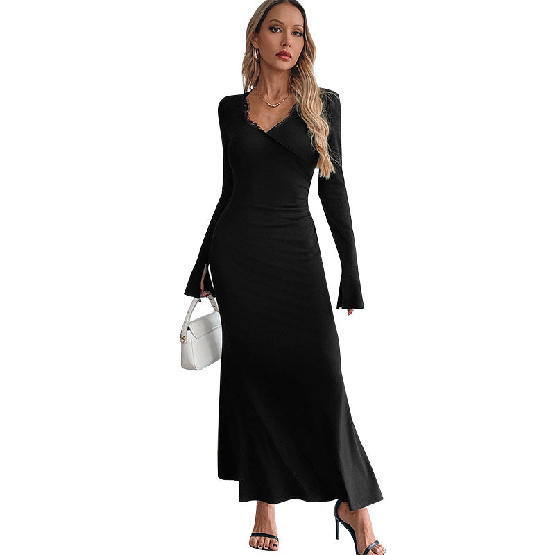 Black Lace Insert Bodycon Dress